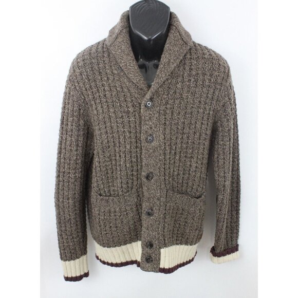 Roots Canada Men Sweater Cabin Elbow Patch Cardigan Jacket Knit Brown Sz M - Picture 1 of 14